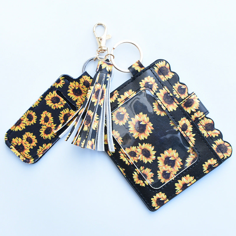 Wholesale Leopard Print Sunflower Lipstick Case Card Holder Keychain