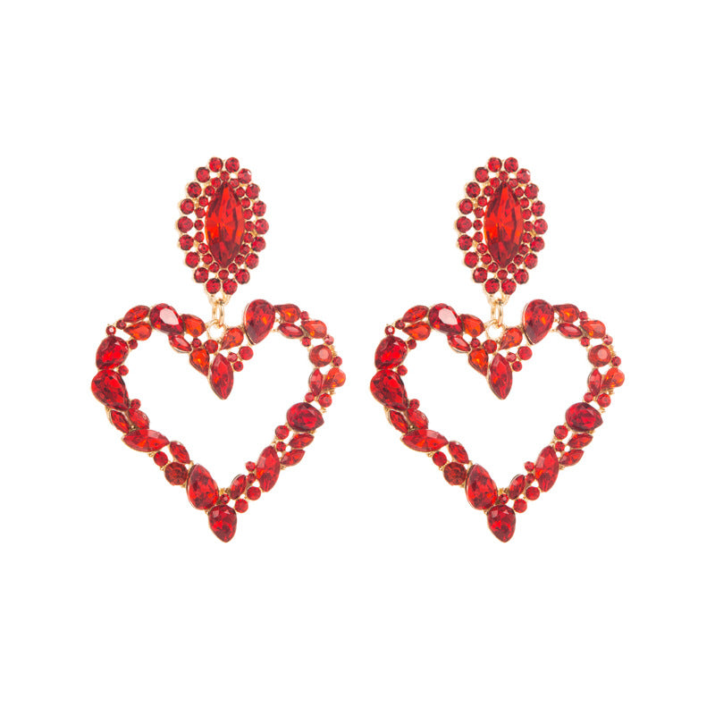 Wholesale Heart-shaped Alloy Inlaid Diamond Earrings