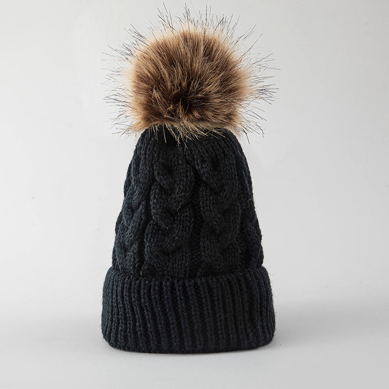 Wholesale Children's Autumn and Winter Hats Fur Ball Thickened Woolen Hat