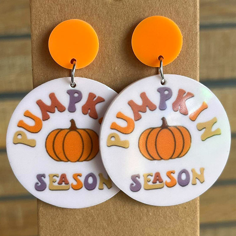 Wholesale 2 Pair/Pack Acrylic Thanksgiving Pumpkin Autumn Bat Halloween Orange Earrings