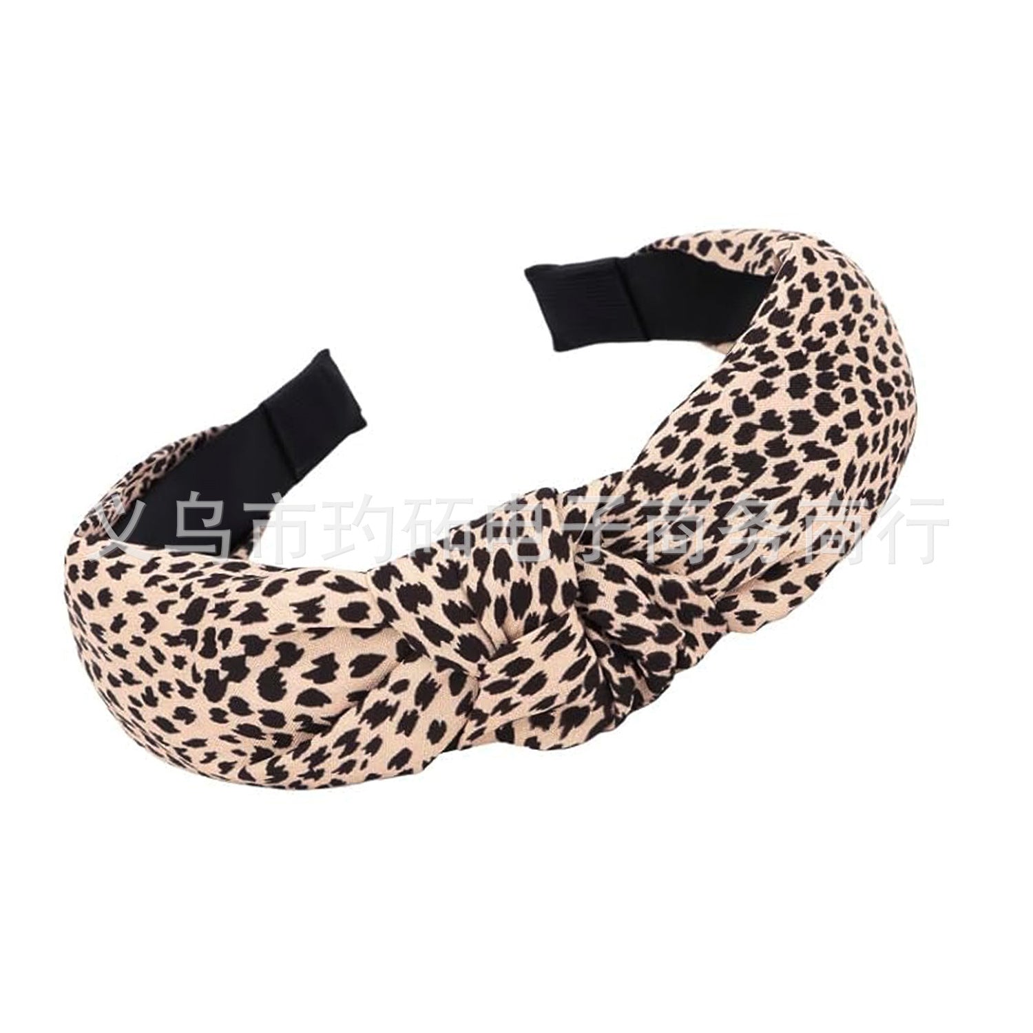 Wholesale Leopard print coffee colored fabric knotted wide edge headband