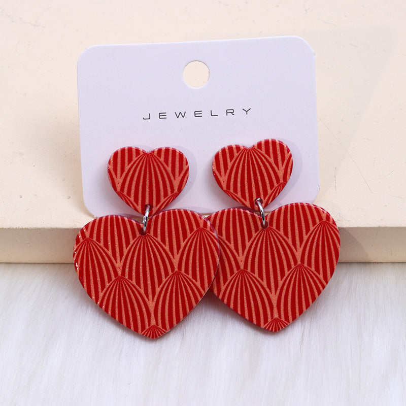 Wholesale Valentine's Day Rose Red Shell Pattern Love Acrylic Earrings