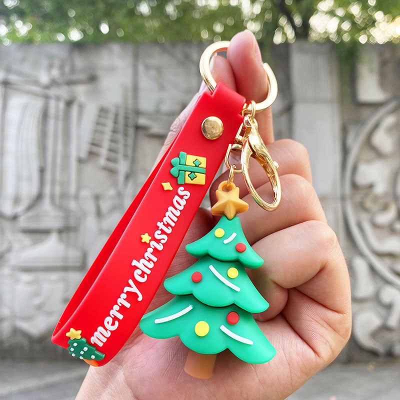 Manejo de nieve de goma suave al por mayor Christmas Santa Claus Keychain