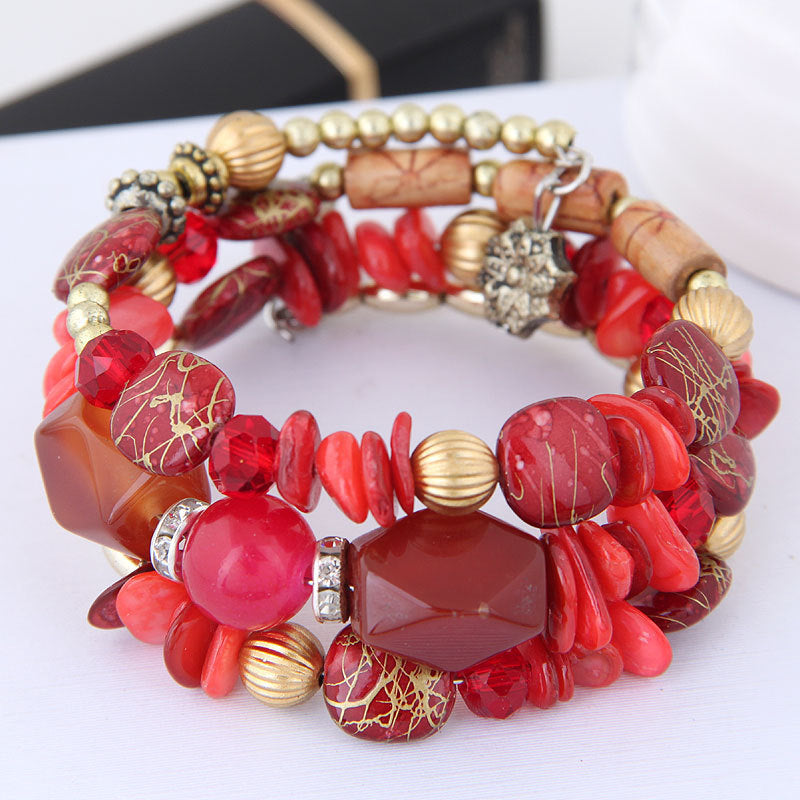 Wholesale Bohemian style vintage crystal stone turquoise agate beaded bracelet
