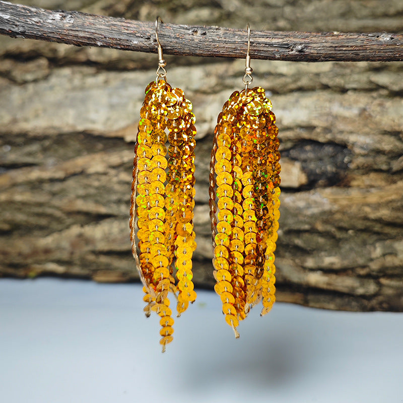 Wholesale Shiny Laser Green Sequin Round Tassel San Patrick Atmosphere Earrings