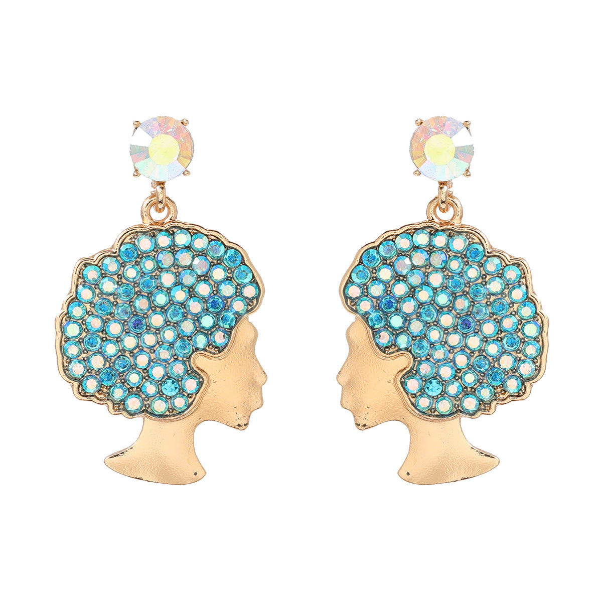 Wholesale Afro Curly Hair Full Diamond Earrings
