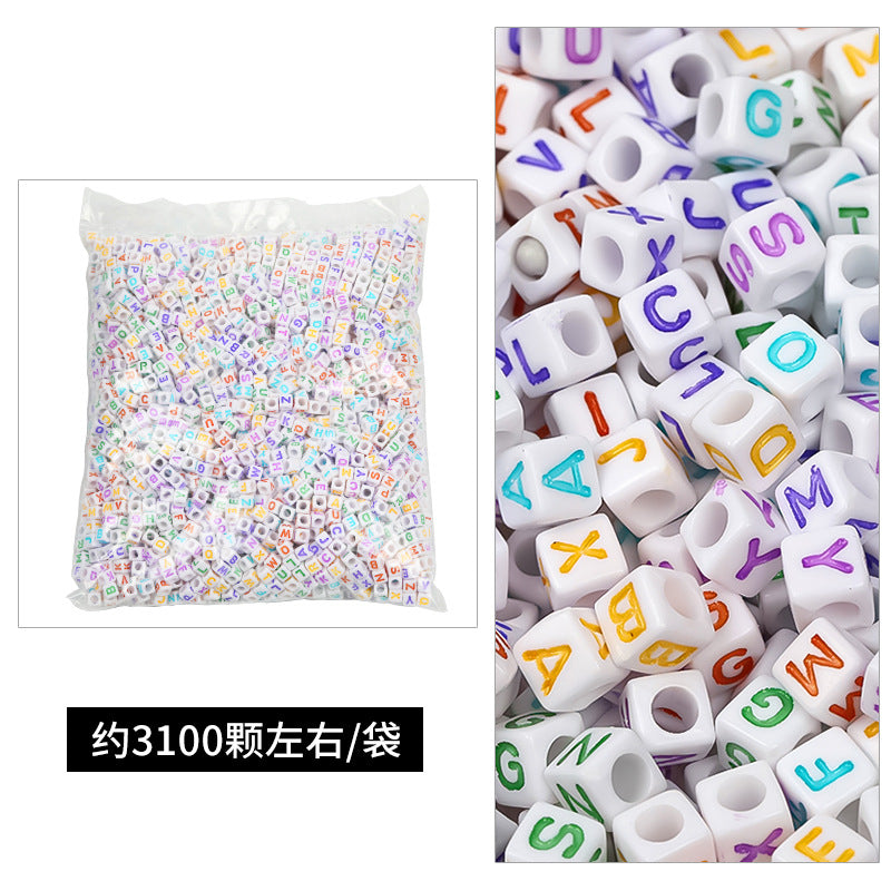 Wholesale 6mm 3100PCS/PACK Acrylic Letter Colored Square Loose Beads