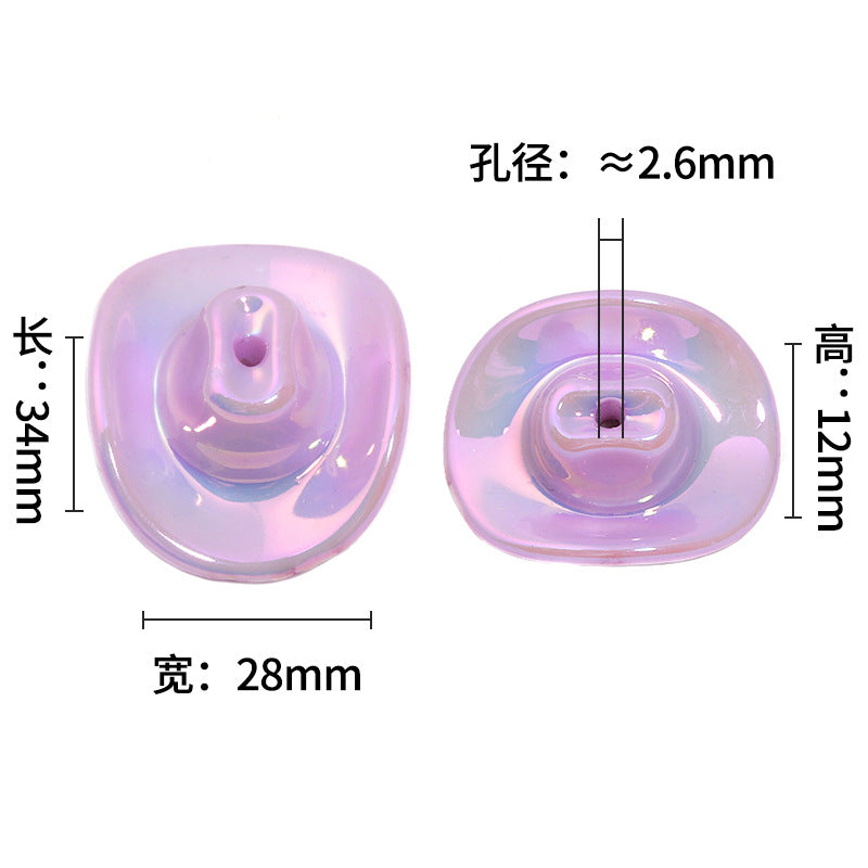 Wholesale Random 100pcs/pack  Acrylic Western Cowboy Hat Perforated Beaded Hat  3D Focal Beads