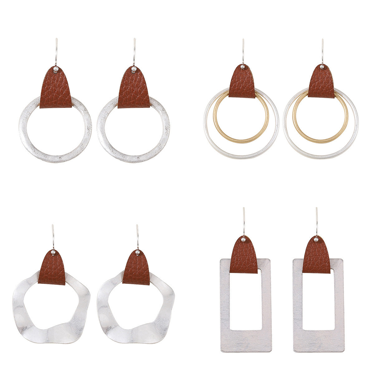 Wholesale Bohemian Sand Silver Leather Earrings All-match Ear Jewelry