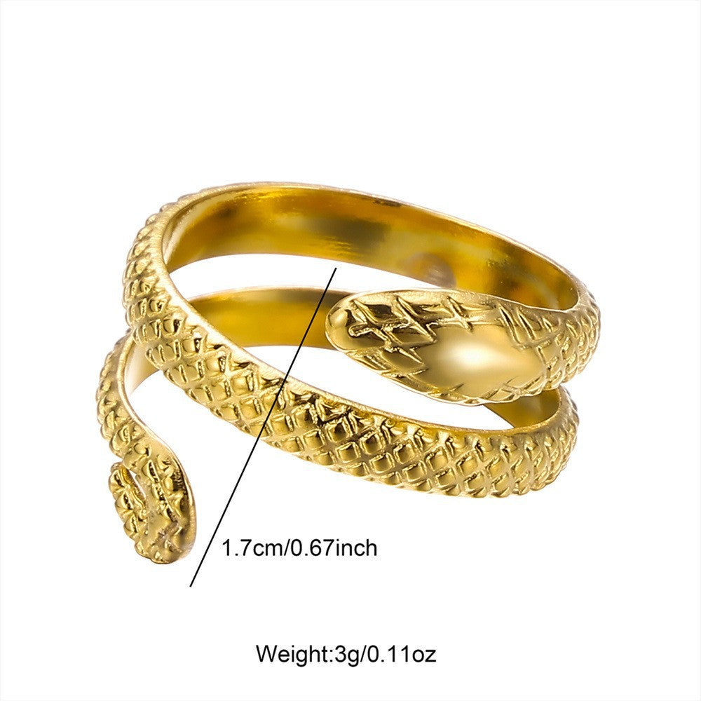 Wholesale Stylish Women S Snake Floral Ring Set Gold Tone Stainless Steel Adjustable Open Fashion Jewelry Accessory