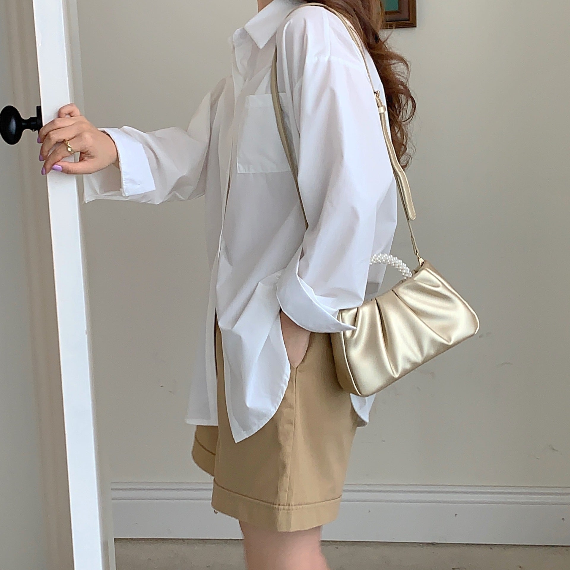 Wholesale Pleated Pearl Handbag Cloud Bag