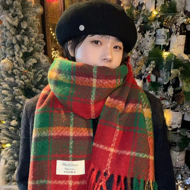 Wholesale Christmas winter warm all-match red festive Scottish scarf