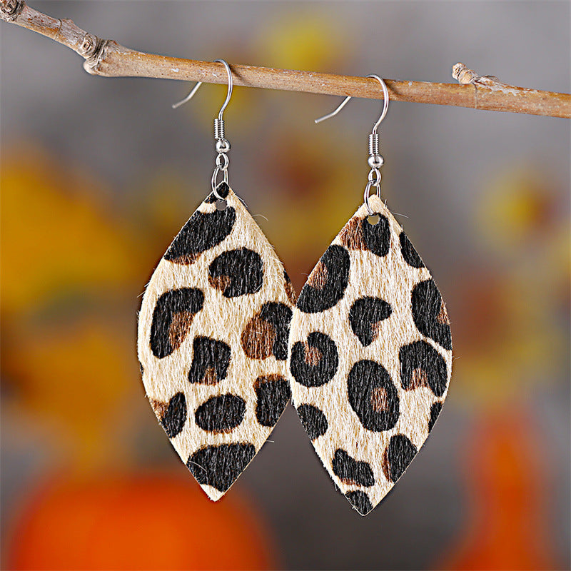 Wholesale Western Style Leopard Print Leather Earrings Retro Ethnic Oval Design Fashion Jewelry Accessory For Gift Party Wear Boutique Resale
