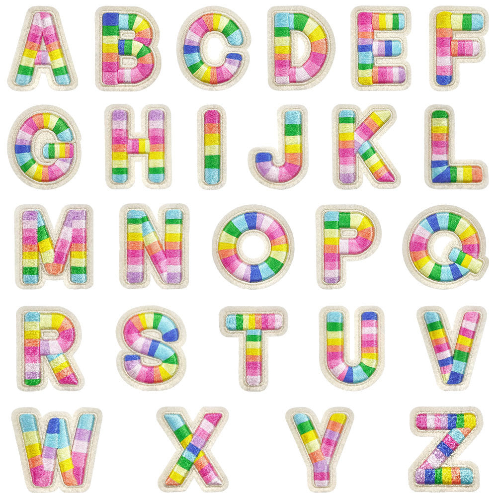 Wholesale Rainbow 3D Embroidered 26 Alphabet Letter Patches Self Adhesive DIY Fashion Accessory For Shoes Hats