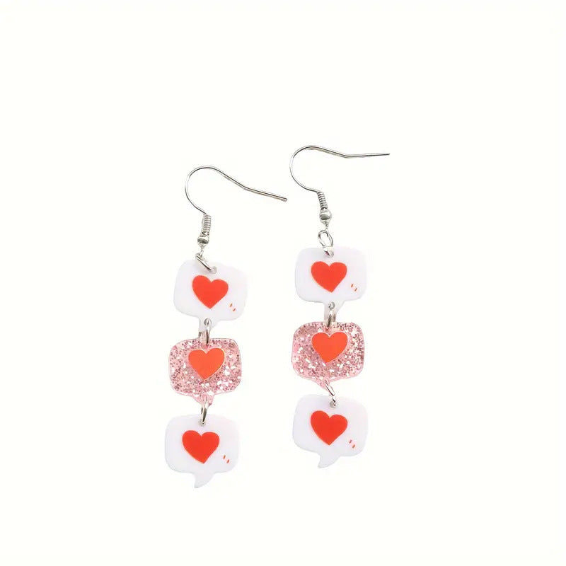 Wholesale Red Heart Print Pendant Acrylic  Earrings Valentine' s Day Gift