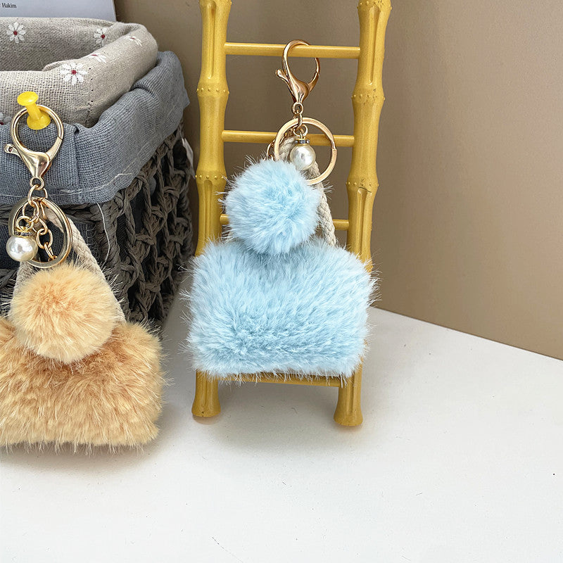 Wholesale Cute plush pearl mini bag shape keychain