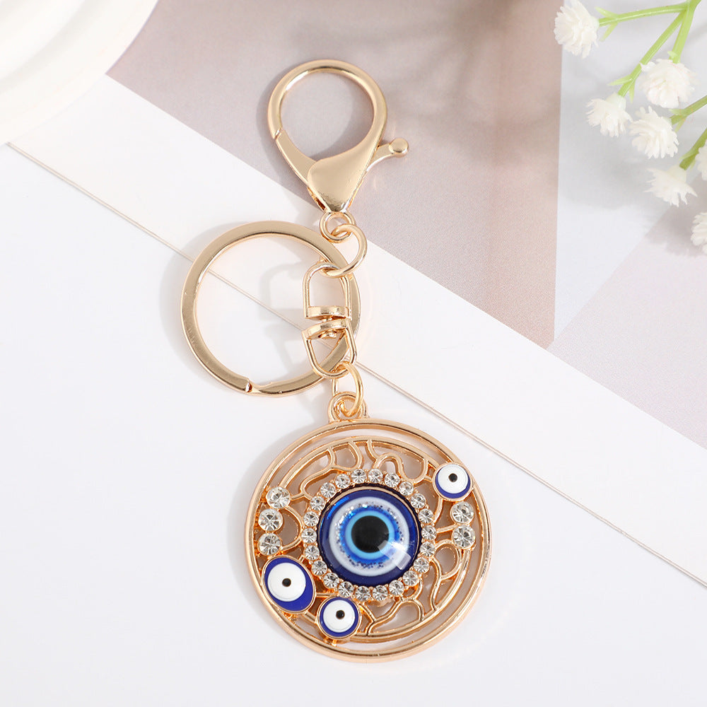 Wholesale Blue Devil' s Eye with Water Diamond Metal Keychain