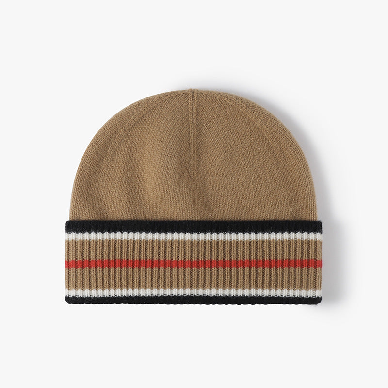 Wholesale Wool Striped Autumn and Winter Fashionable Knitted Warm and Thick Versatile Ear Protection Woolen Hat