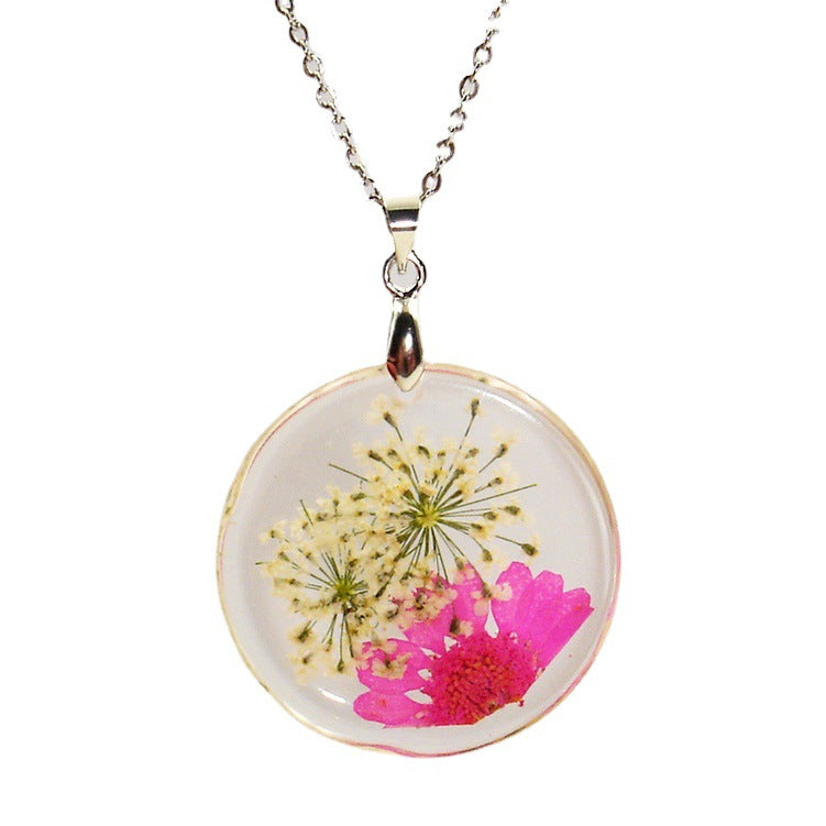 Wholesale 6pcs Handmade Dried Flower Round Crystal Resin Ball Pendant Necklace
