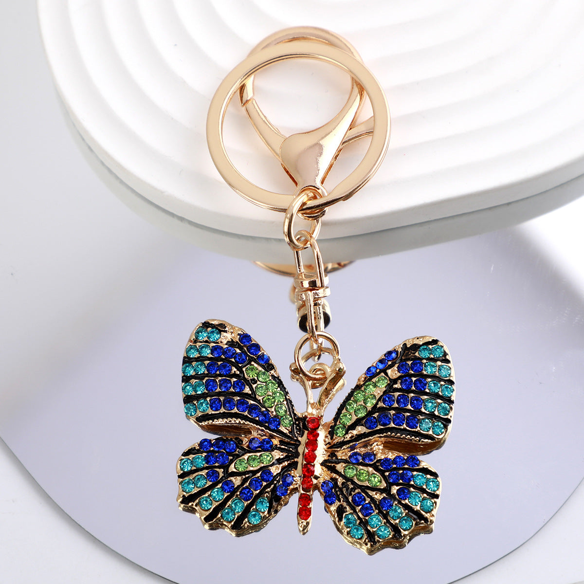 Wholesale Colorful diamond studded butterfly metal keychain