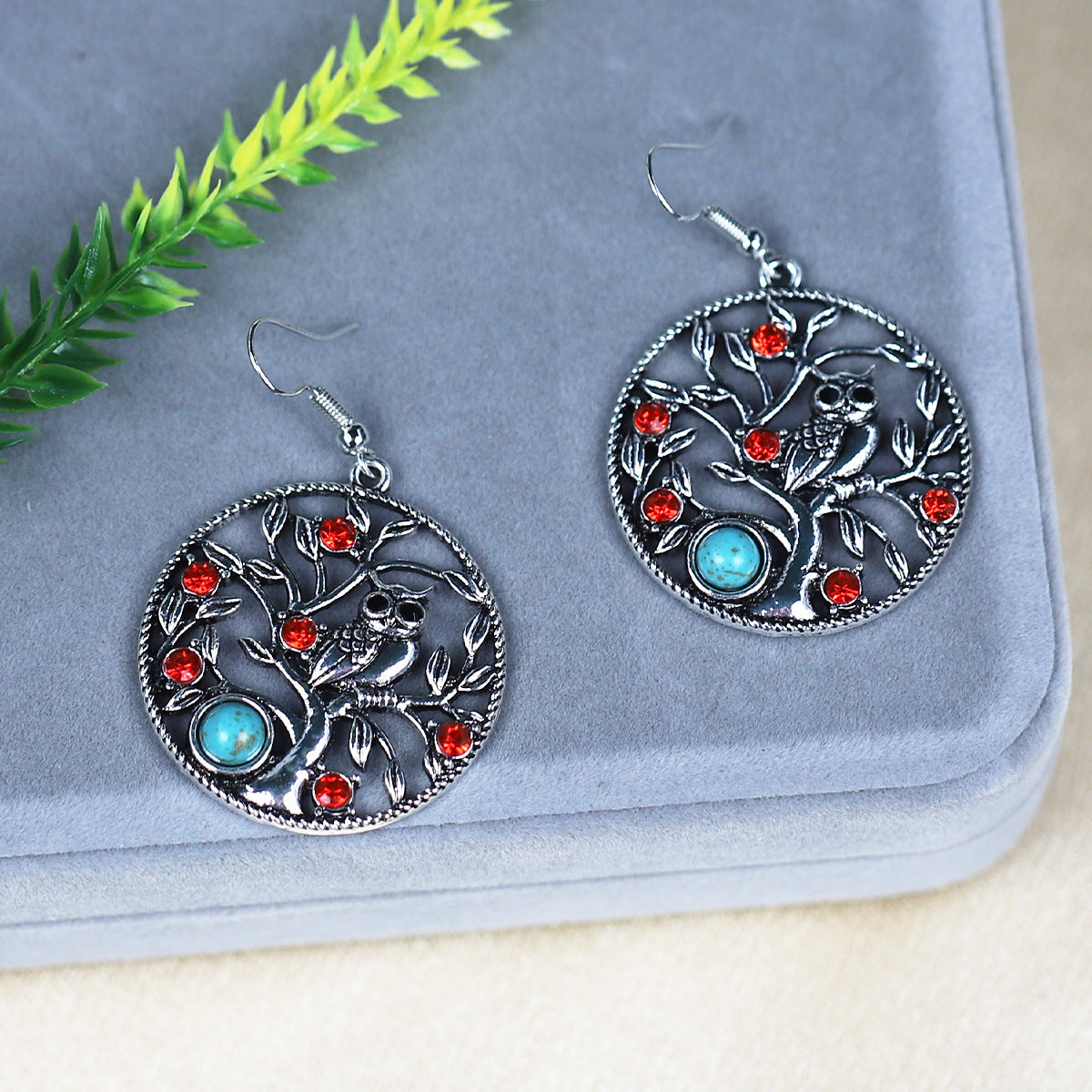 Wholesale Vintage Diamond Inlaid Owl Bohemian Ethnic Style Earrings