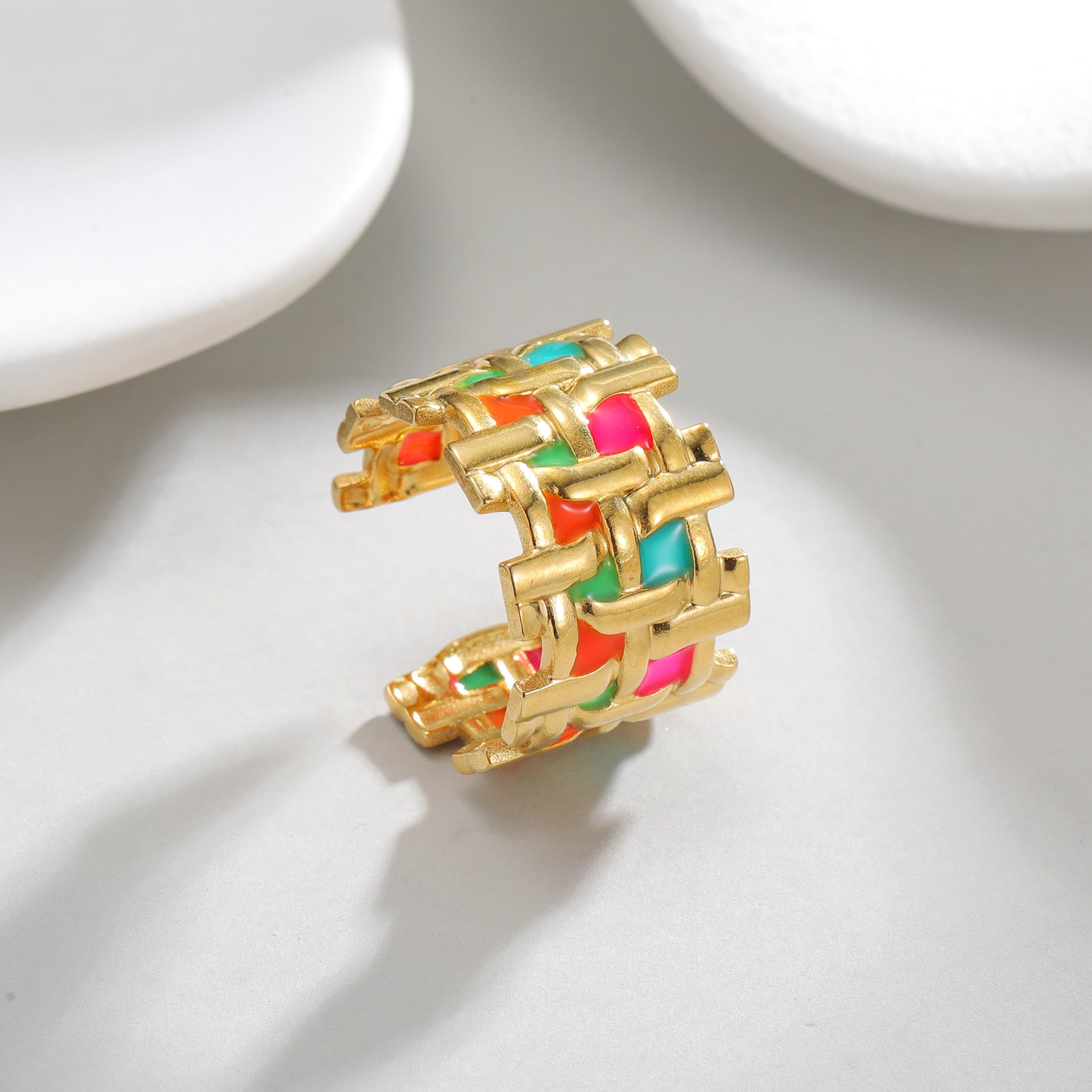 Wholesale Stainless Steel Colorful Geometric Open Ring Retro Women S Fashion Jewelry Accessory Everyday Wear Gift