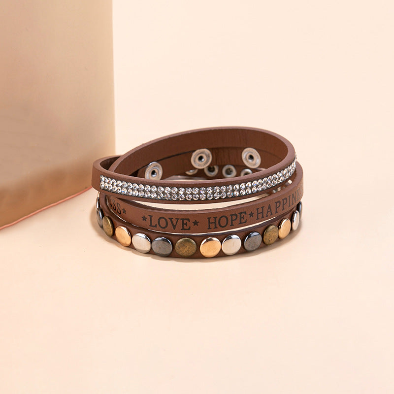 Wholesale Punk style magnetic buckle multi-layer wristband Layered Bracelet Set