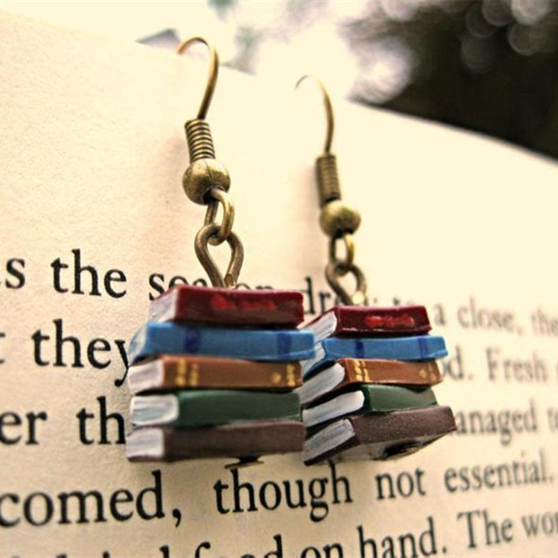 Wholesale Creative stacking book library colorful earrings retro earrings