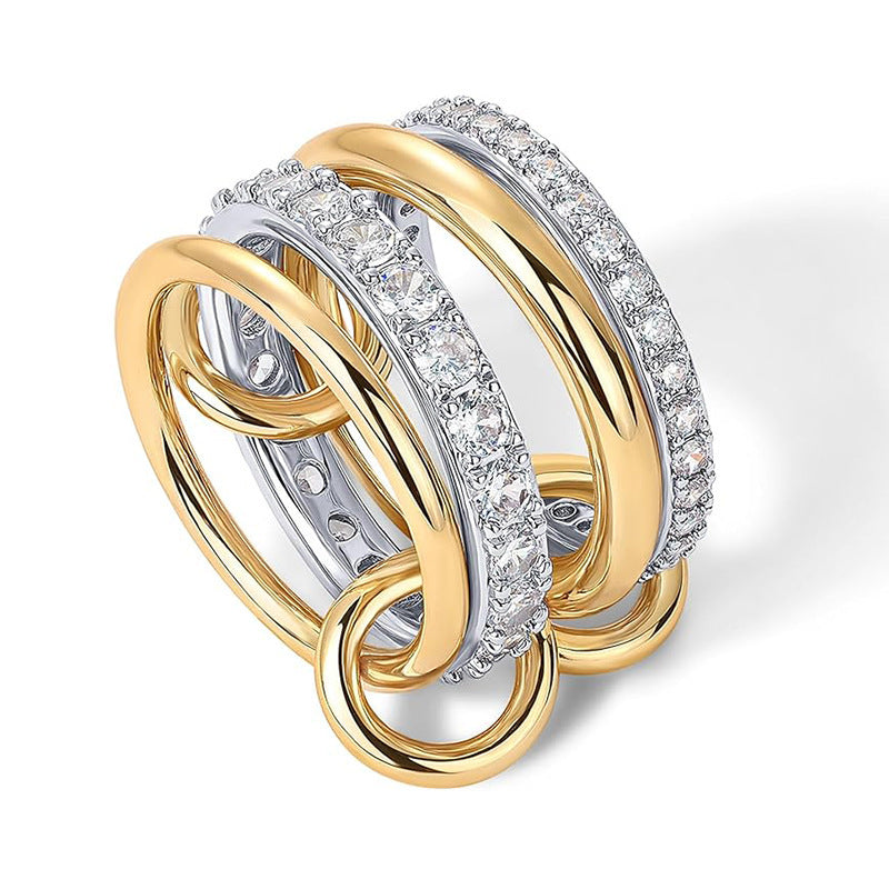 Wholesale Creative geometric irregular multi-layer diamond ring