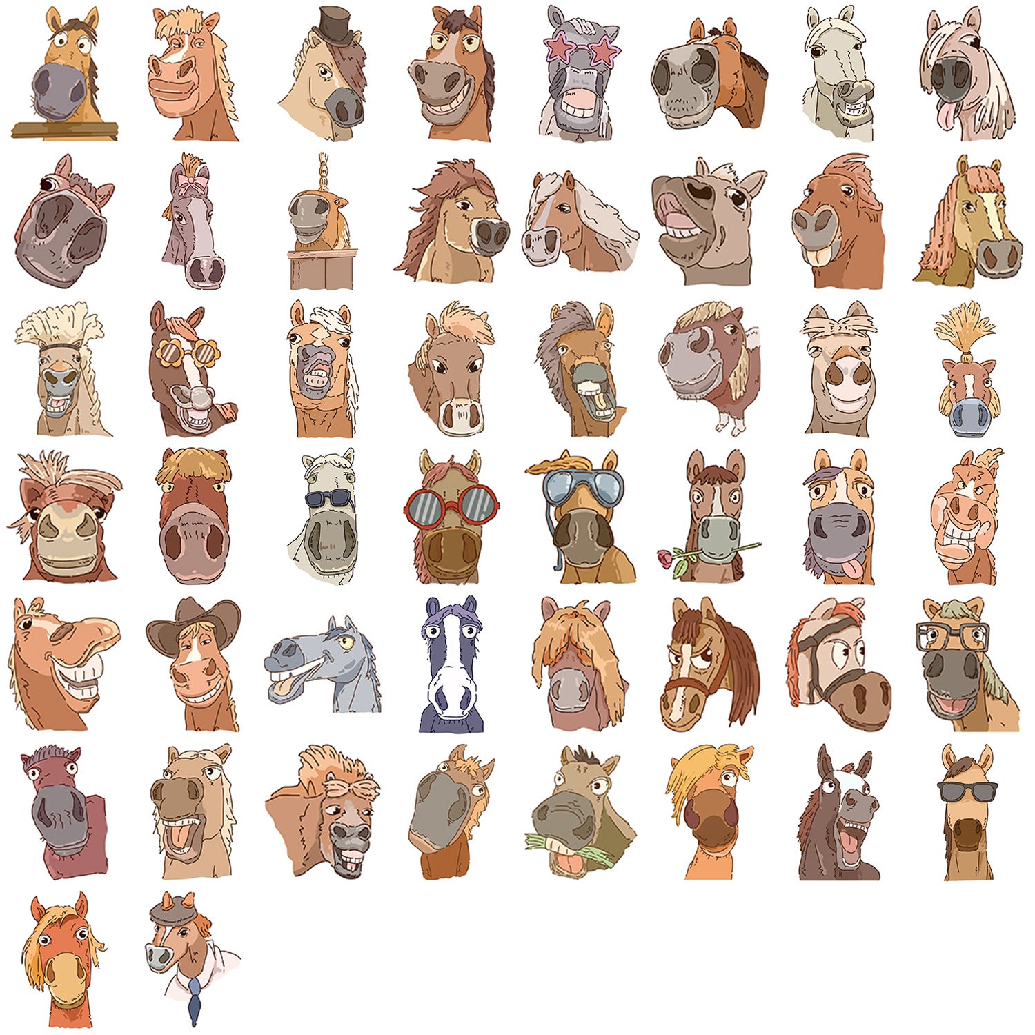 Wholesale 50pcs Cartoon Horse Emoji Collection Graffiti Waterproof Stickers