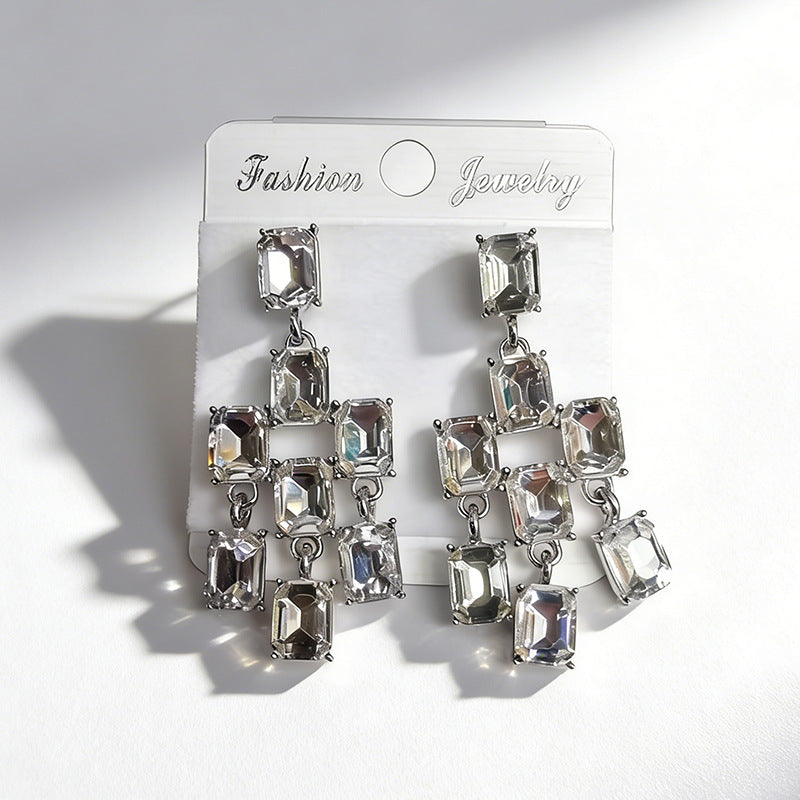 Wholesale Square rhinestone stud earrings 925 silver