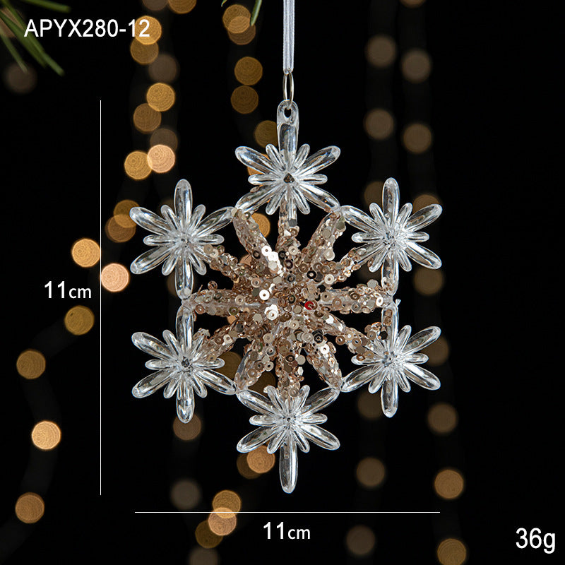 Wholesale Christmas Sequin Acrylic Transparent Snowflake Pendant Ornament
