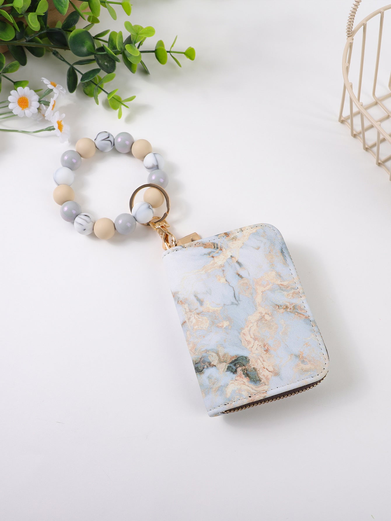 Wholesale printing  card organ storage bag change card clip bag haze silicone beads beaded