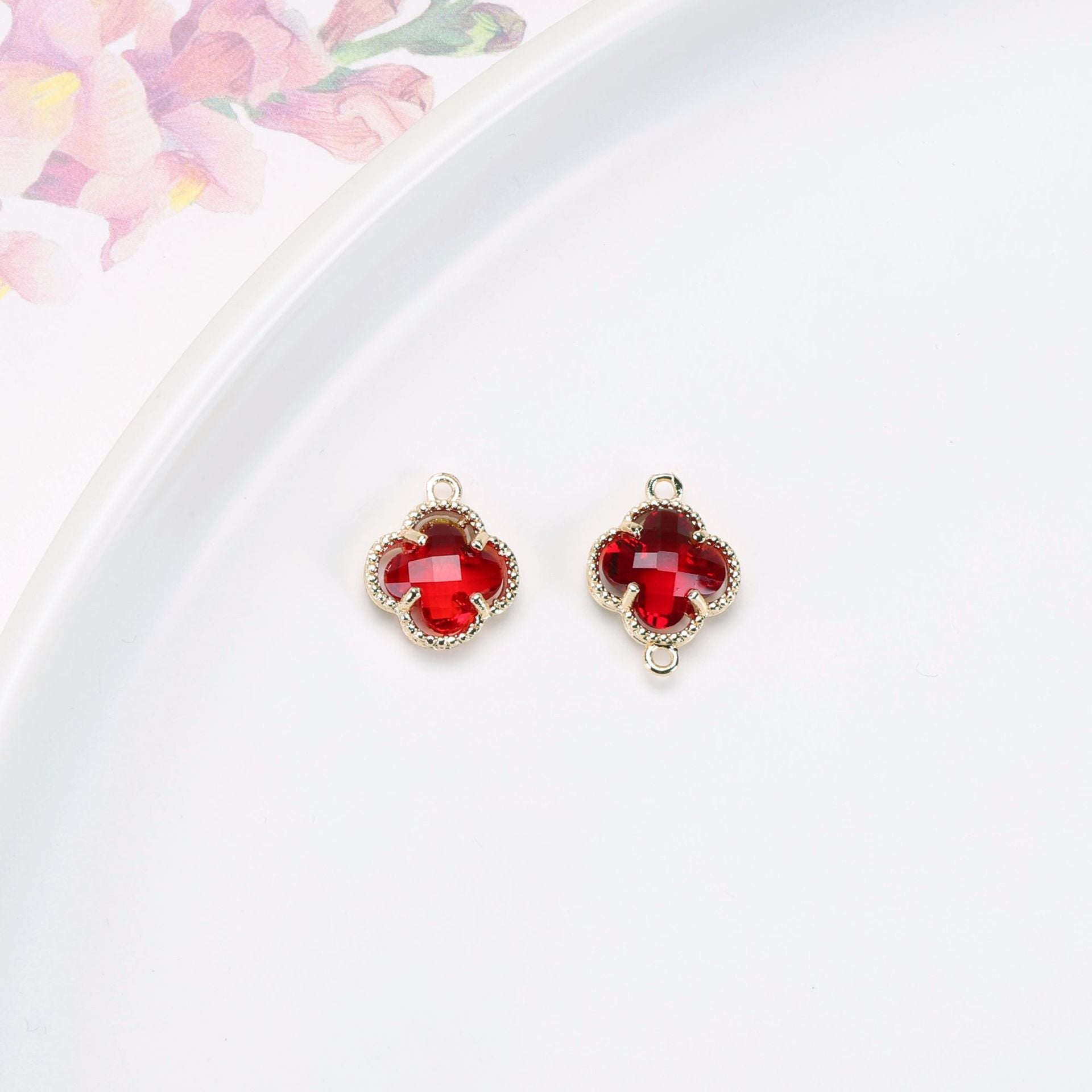 Wholesale 50pcs Crystal Double Hole Four Leaf Clover Pendant