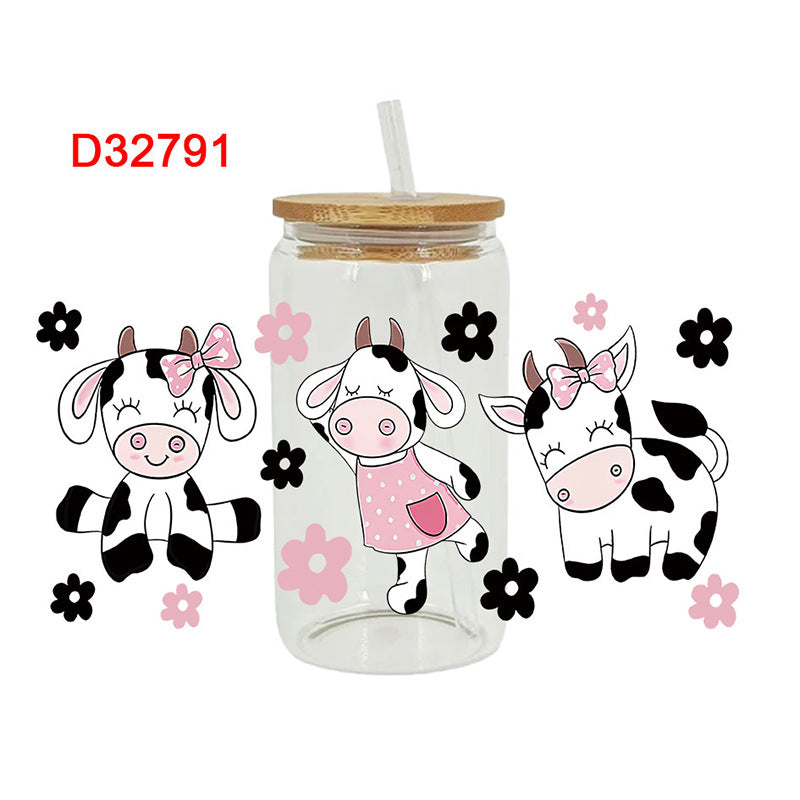 Wholesale Love Bow Cow 16oz Cup UV DTF Wraps