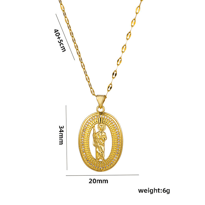 Wholesale  Clavicle Titanium Zircon Light   Madonna  Religion Necklace