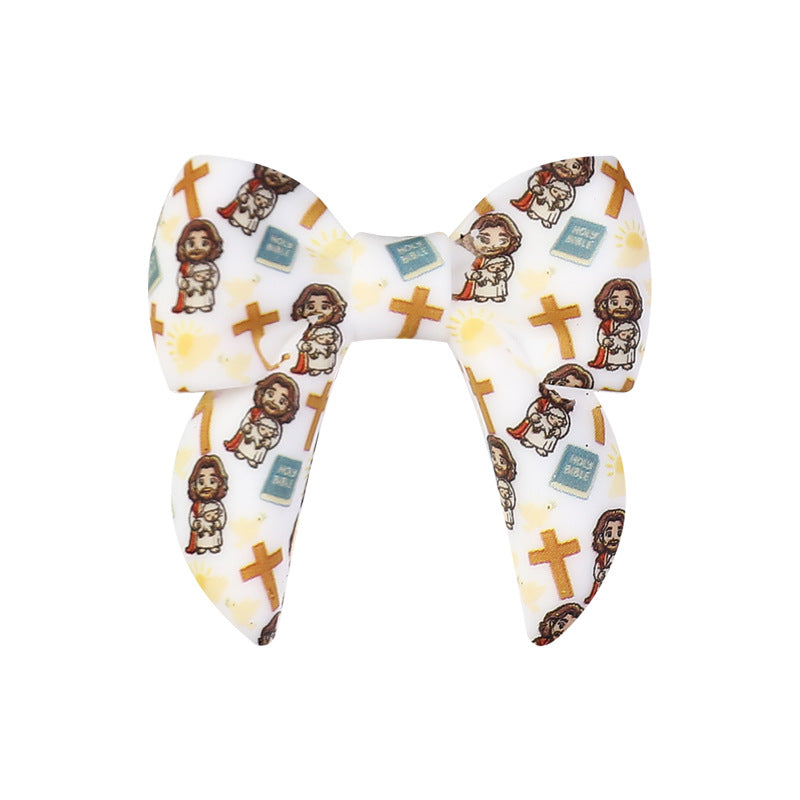 Wholesale  20pcs Bow Print 3D Silicone Bow Focal Beads Beaded Jewelry