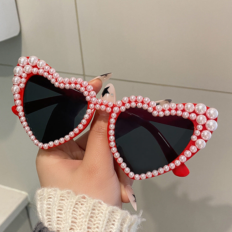 Wholesale Heart shaped Party Love Pearl Sunglasses