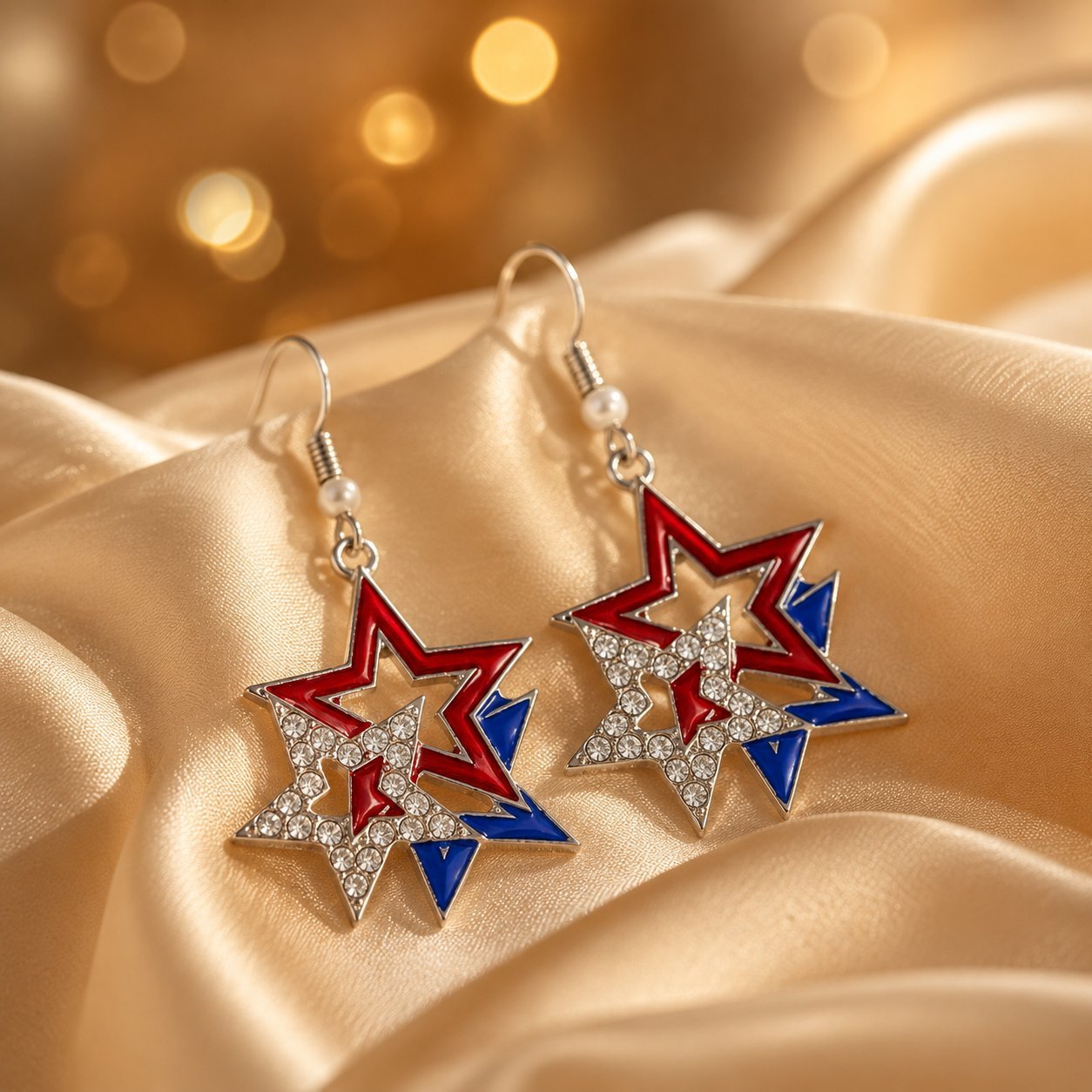 Wholesale Patriotic Star Heart Earrings For Women Red White Blue Rhinestone Alloy Independence Day Fashion Jewelry Accessory Gift