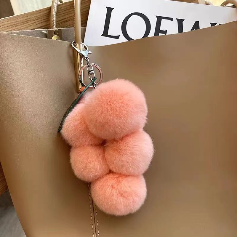 Wholesale Cute Grape Imitation Rex Rabbit Fur Plush Ball Keychain