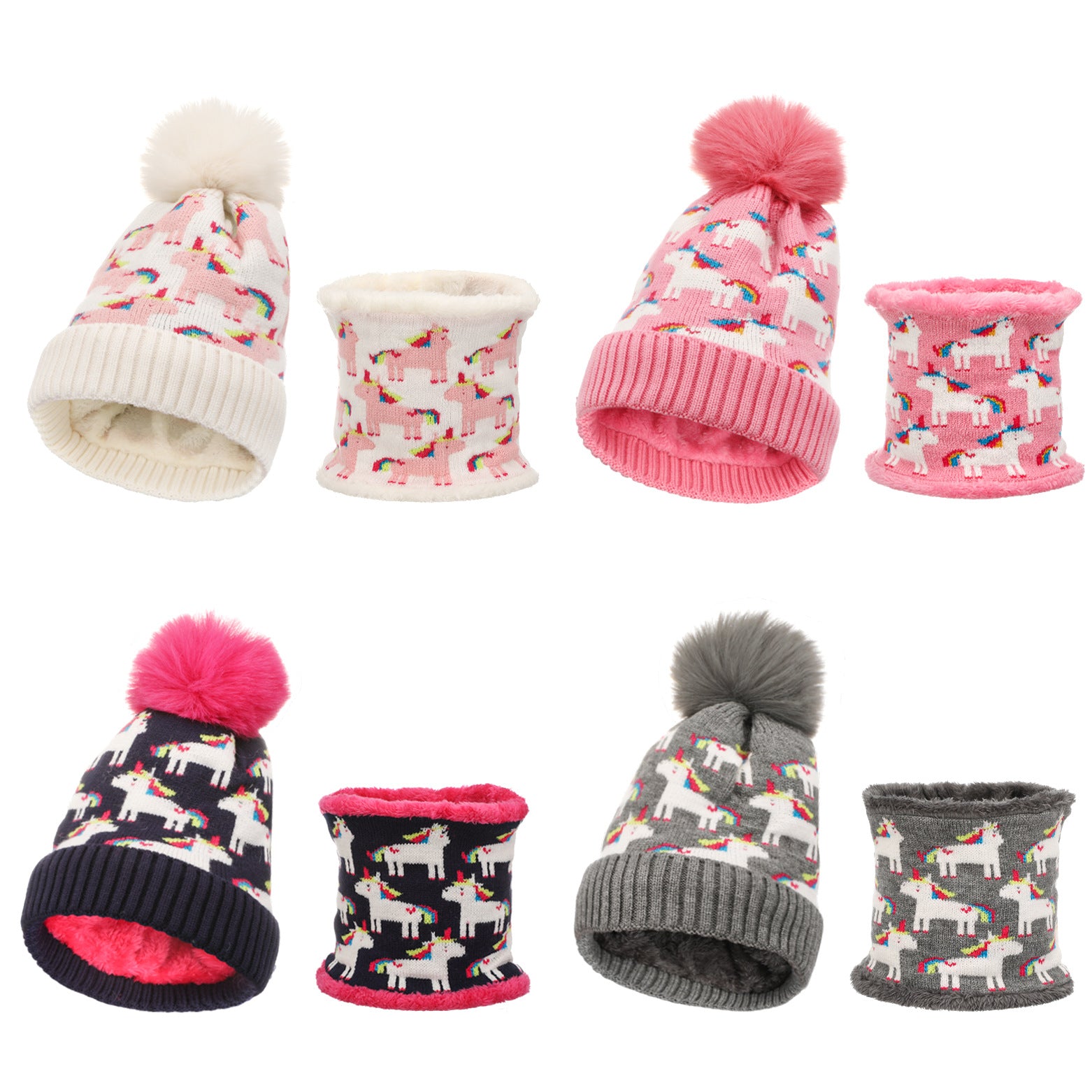 Wholesale Unicorn Knitted Children's Beanie Scarf Two-piece Set