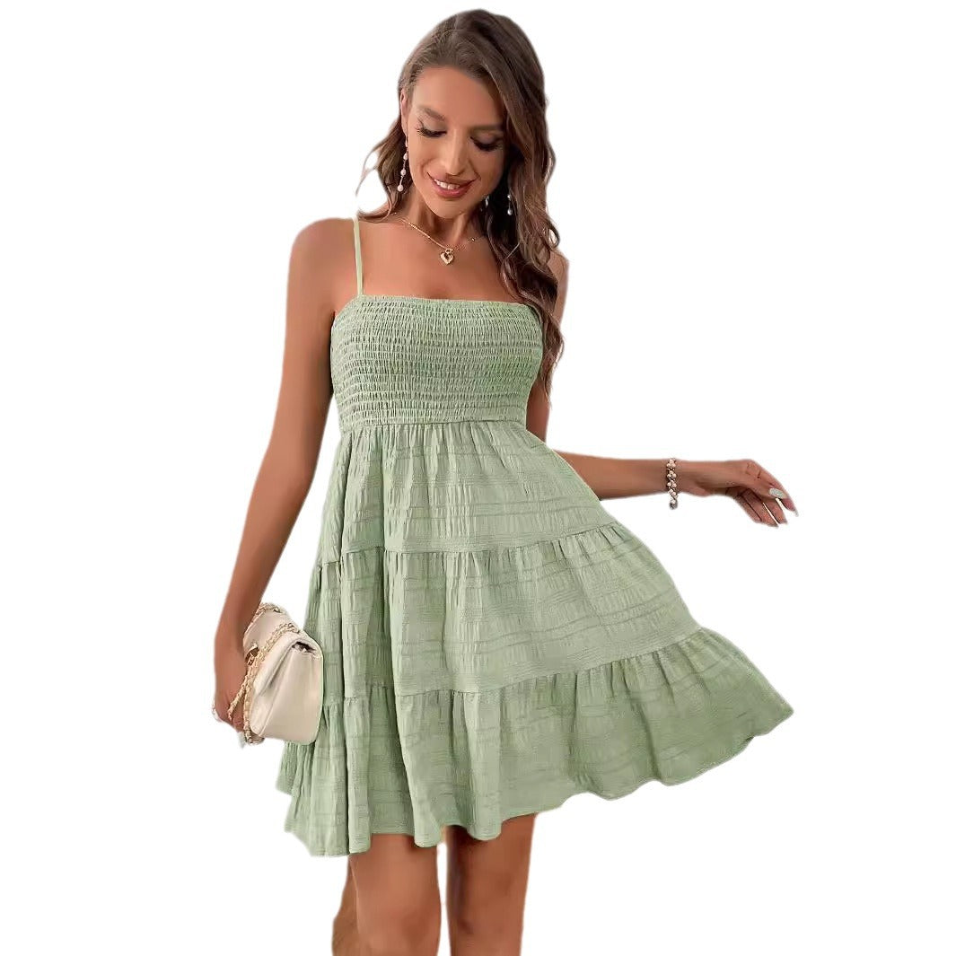 Wholesale Women's Summer Arrival Thin Sling Solid Color All-match Textured Dress