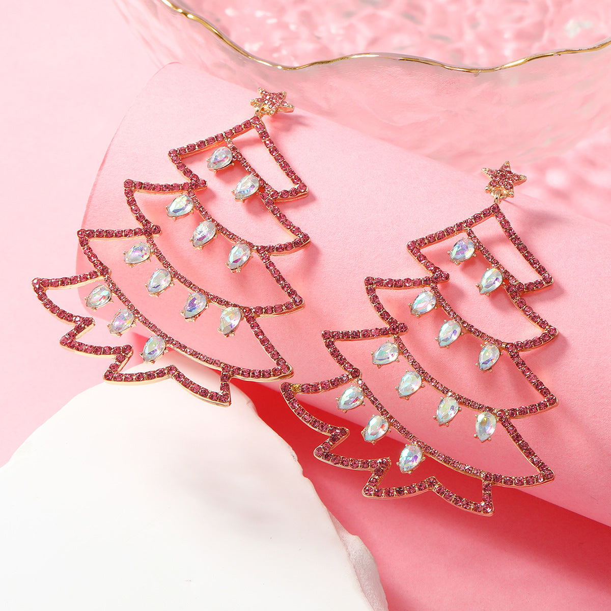 Wholesale Christmas High-end Full Diamond Christmas Tree Lights Snowman Earrings