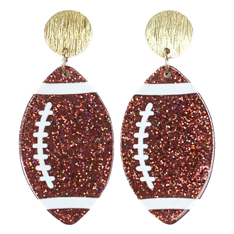 Wholesale Rugby football color-blocking shiny acrylic earrings