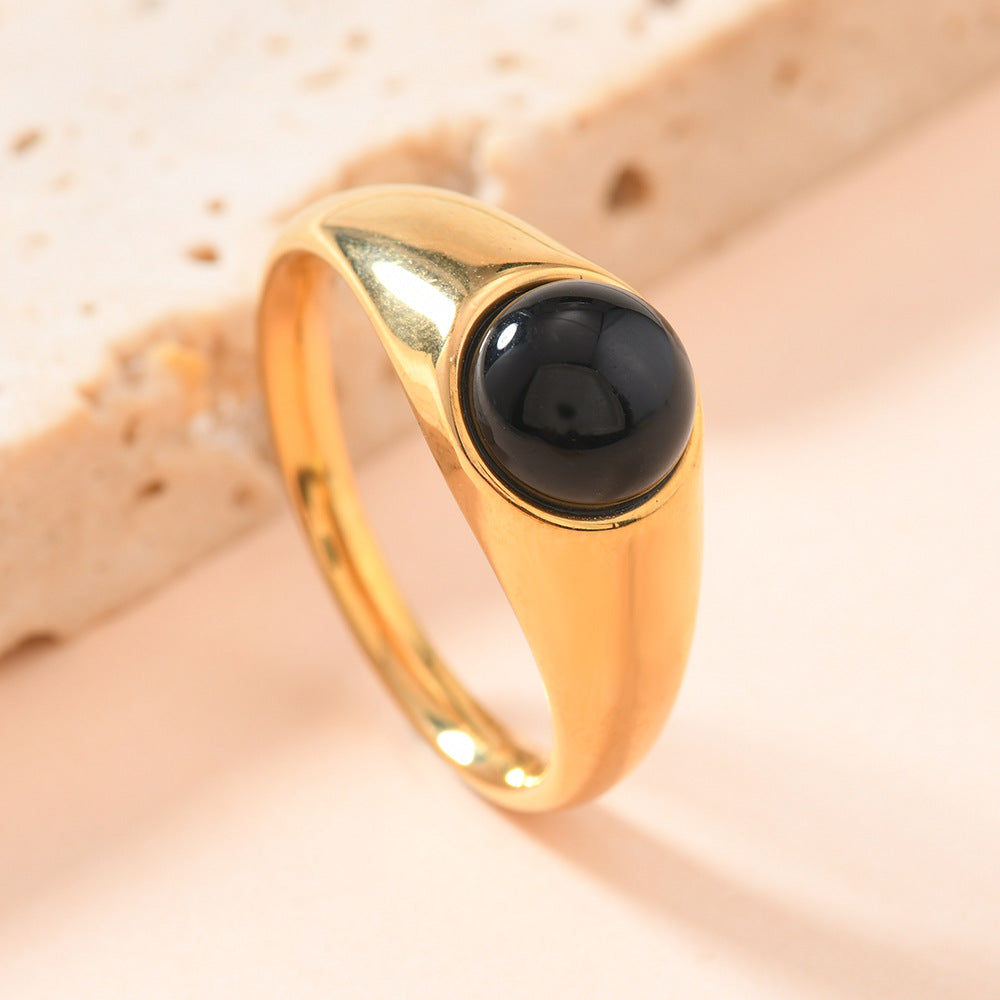 Stainless steel round natural stone titanium steel ring