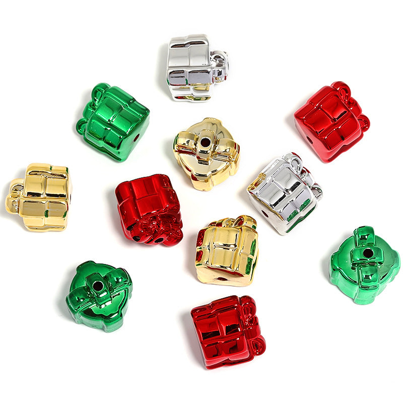 Wholesale 50pcs Diy Christmas Metallic Bow Gift Box Five-pointed Star Bell Through-hole Beads