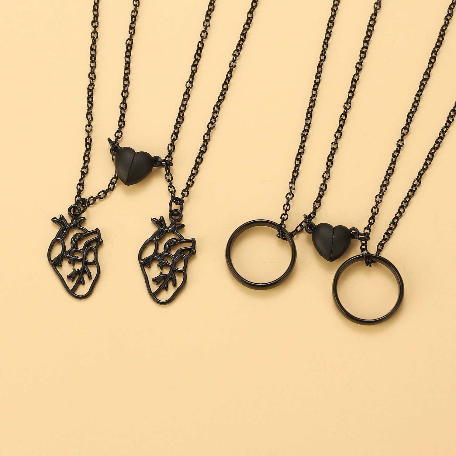 Wholesale hollow heart love magnetic unisex magnet couple necklace set