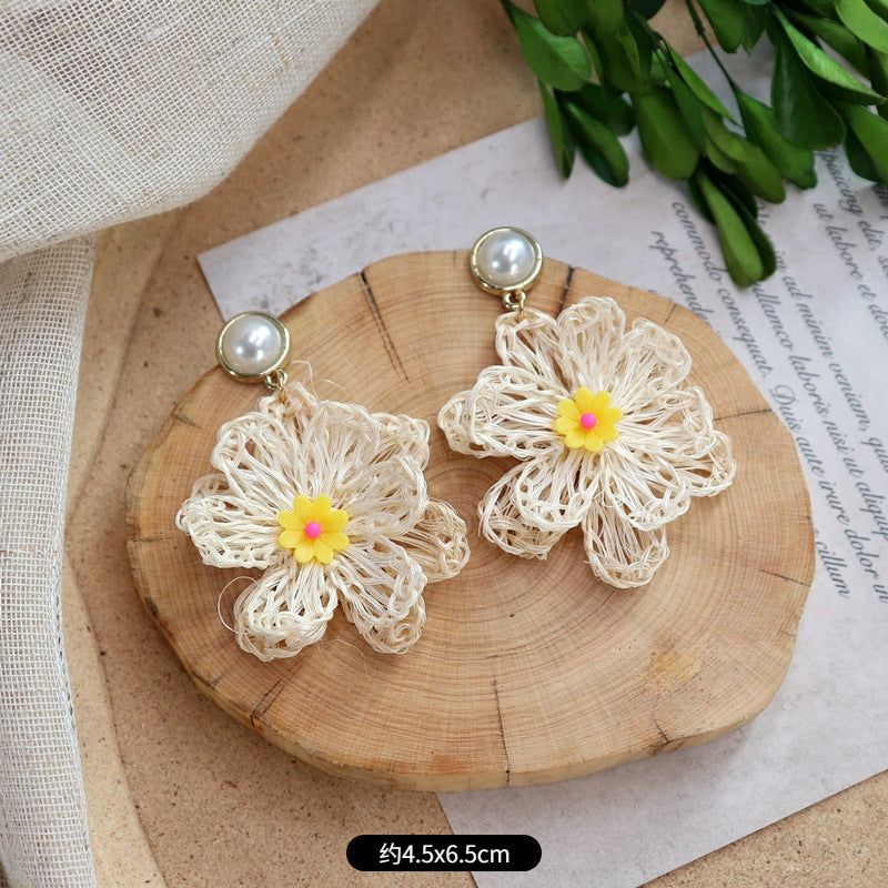 Wholesale Straw Rattan Woven Alloy Earrings