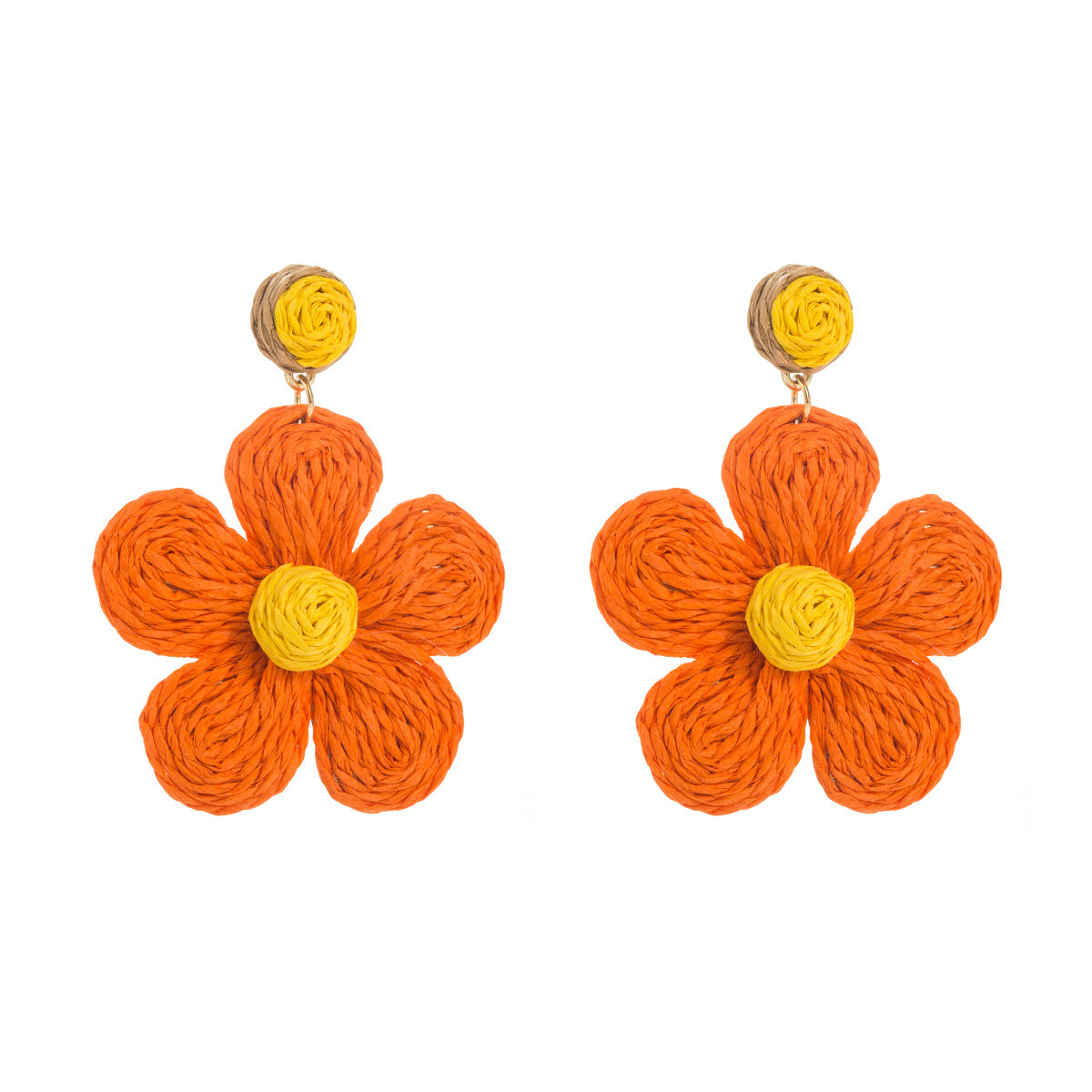 Wholesale Colorful Raffia Braided Flower Earrings