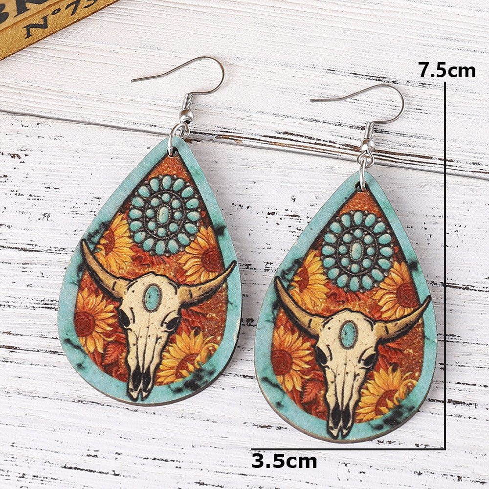 Wholesale Western-style turquoise sunflower bull head earrings
